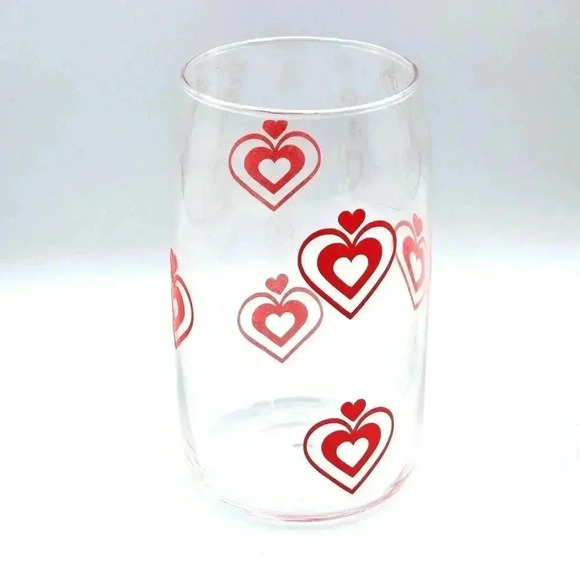 Red Hearts 16oz Beer Can Glass Cup NWT - Picture 2 of 2